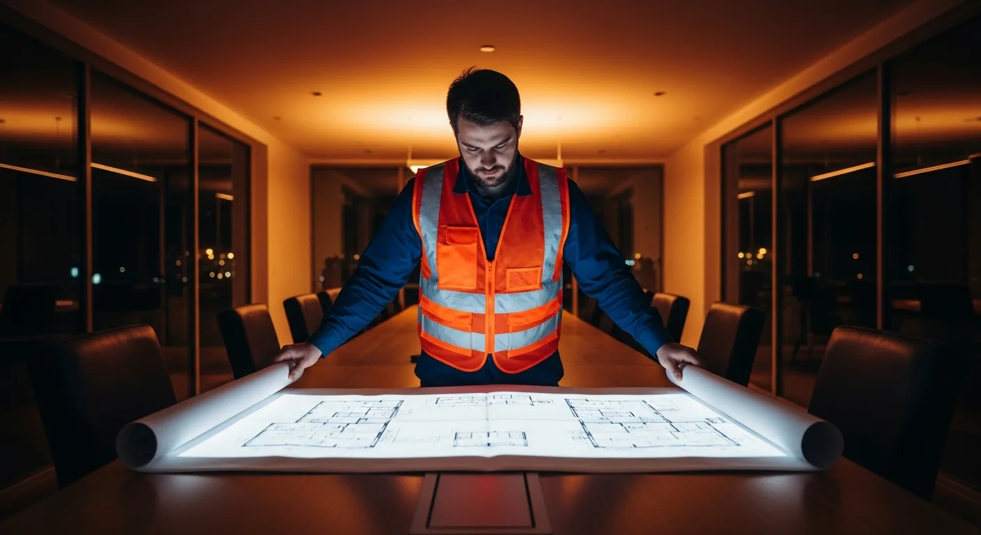 Expert analysant plan évacuation incendie entreprise